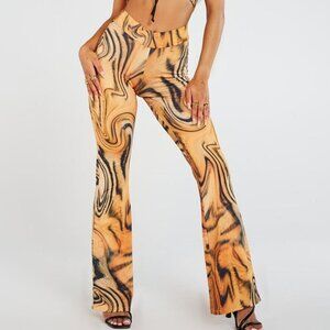 Jaded London Flared Bootcut Pull On Women Pants Size USA 6 Tiger Print